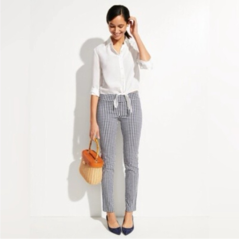 J. McLaughlin Navy Gingham Stretch Pull On Pants Size 6